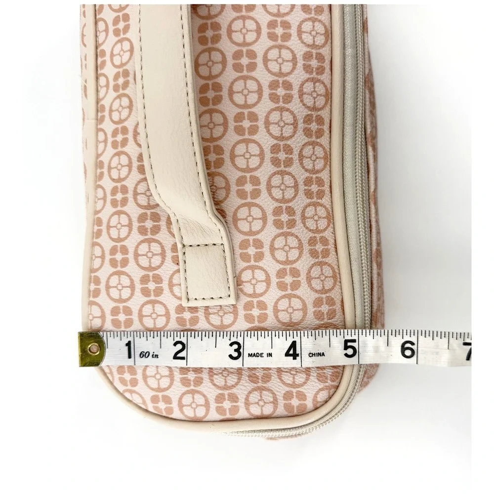 IMAN Women Cream Blush Geometric Logo Satchel Handbag and Cosmetic Case 2pc Set